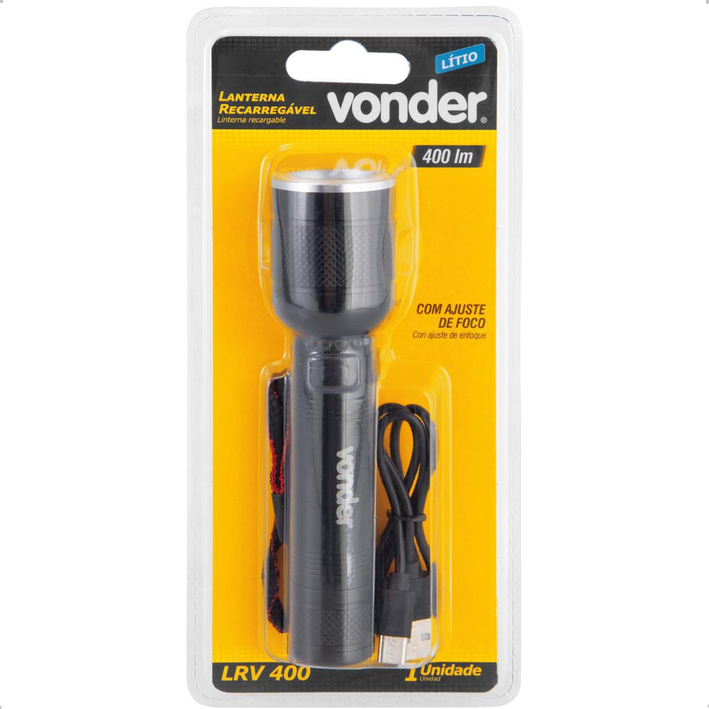 Lanterna Recarregável 400 Lumens Ajuste De Foco Vonder