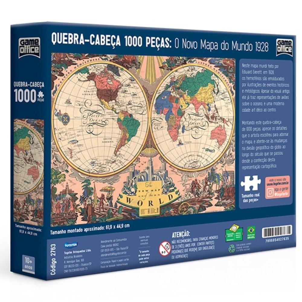 Quebra Cabeça O Novo Mapa Do Mundo 1928 Game Office 1000 Peças Toyster Puzzle Geografia País Mundi