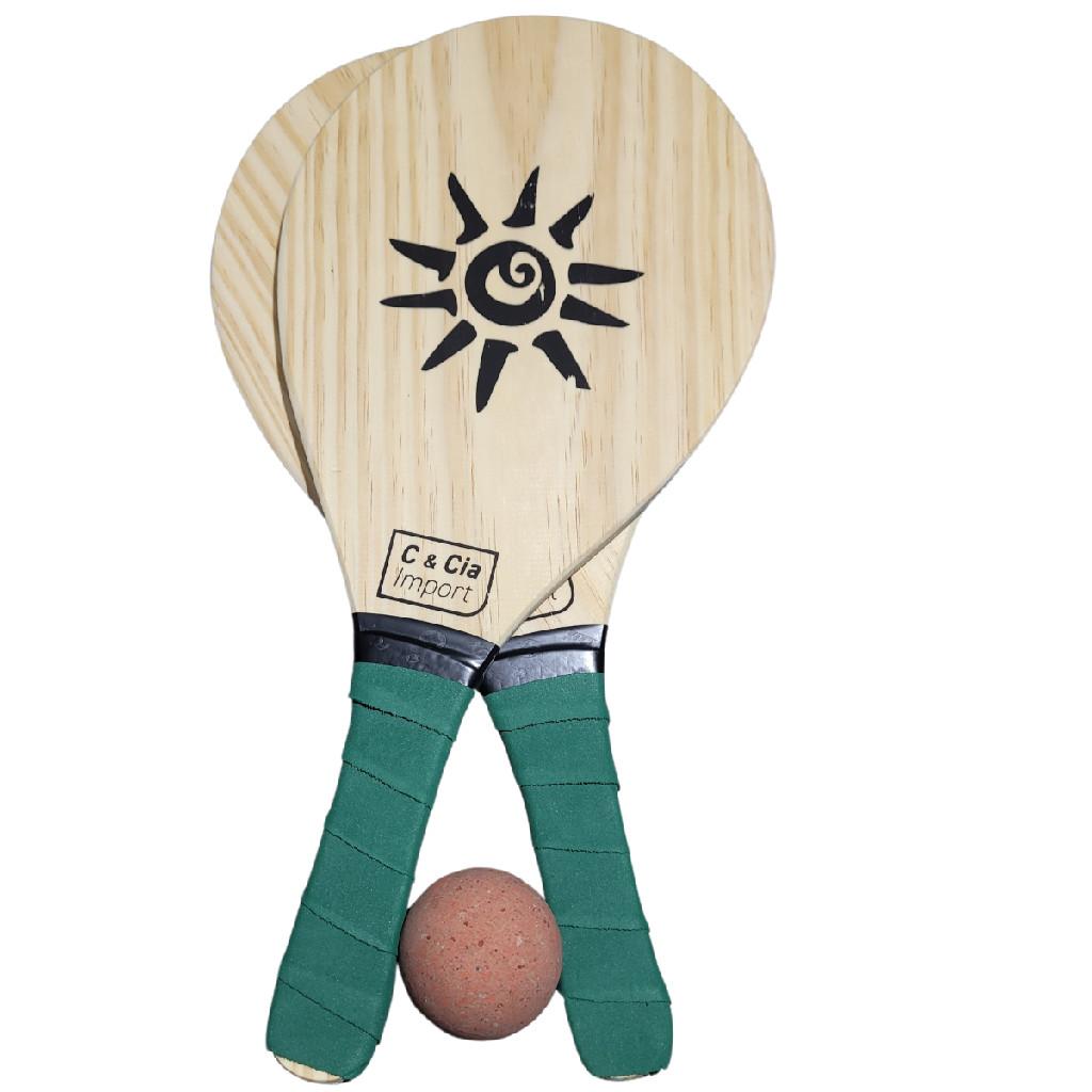 Kit Jogo Frescobol Tênis De Praia 2 Raquetes Madeira + Bola