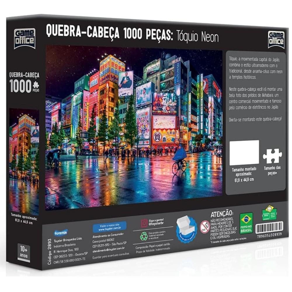 Quebra Cabeça Tóquio Neon 1000 Peças Toyster Puzzle Paisagem Ponto Turístico Japão Prédios Texturada