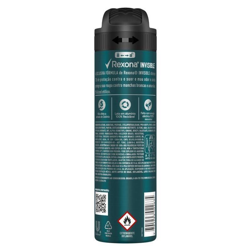 Desodorante Antitranspirante Aerosol Rexona Masculino Invisible 72h 150ml
