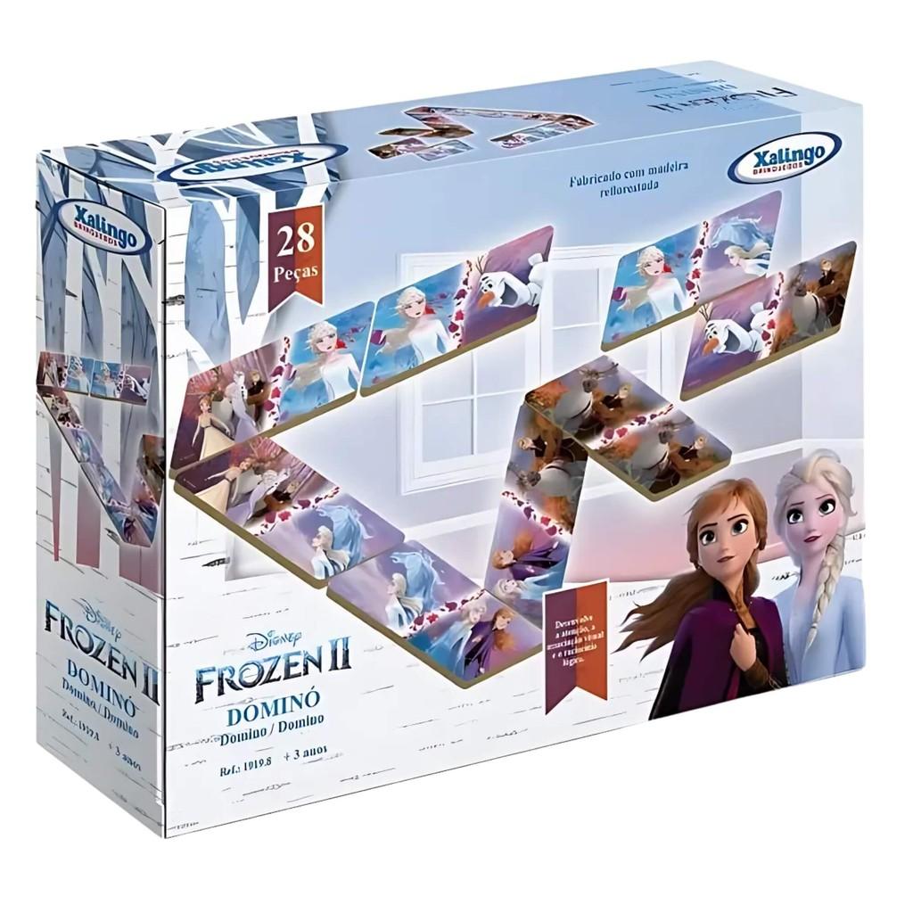 Jogo Dominó Infantil Educativo +3 Anos Em Madeira C/28 Peças Disney Frozen 2 Xalingo