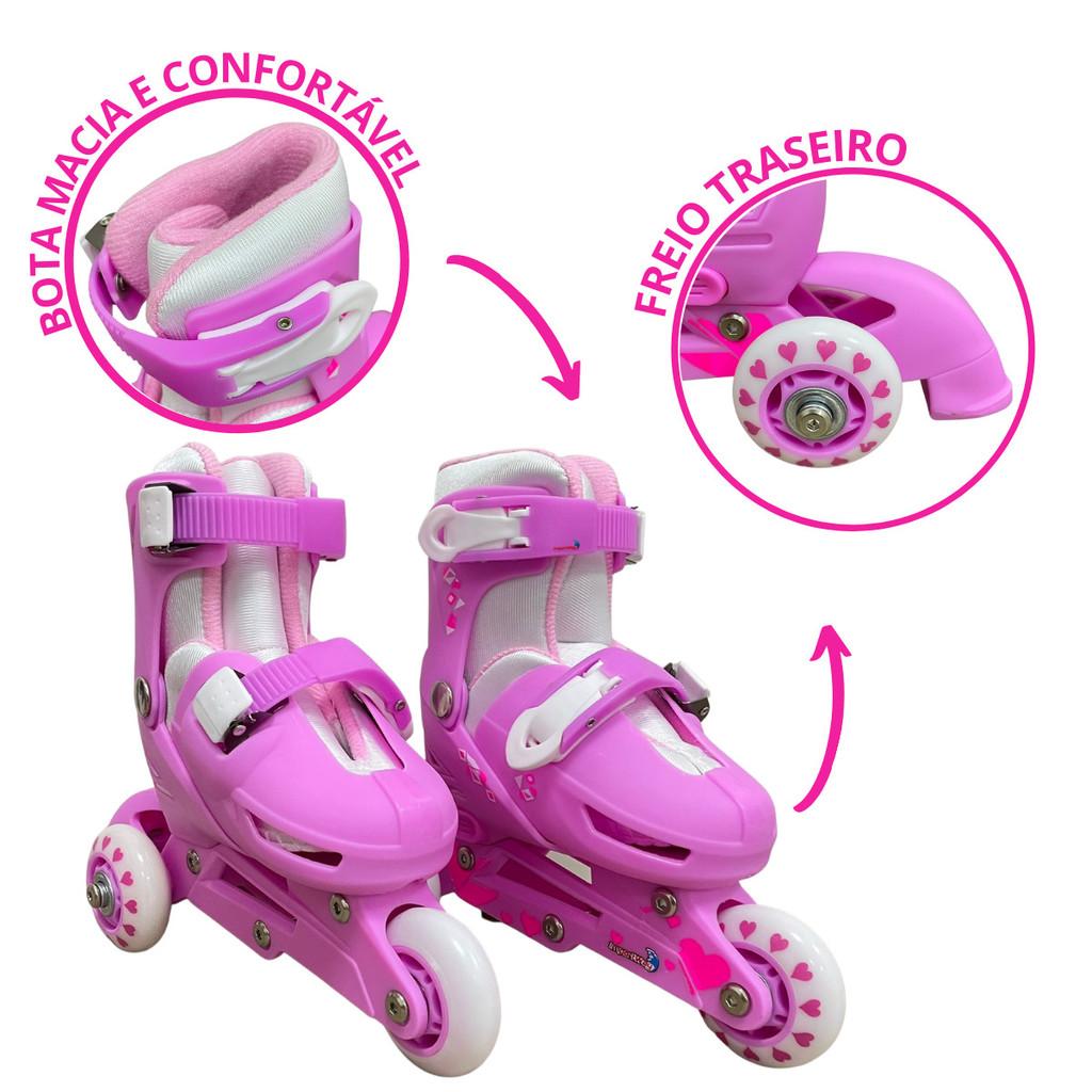 Patins Triline 3 Rodas 2 Em 1 Ajustavel Rosa Pp 27 A 30 - Bw022rpp