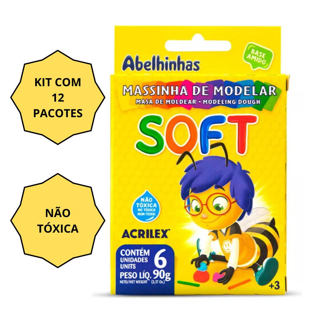 Kit 12 Massinhas Para Modelar Soft 90g 06 Cores Acrilex Base De Amido