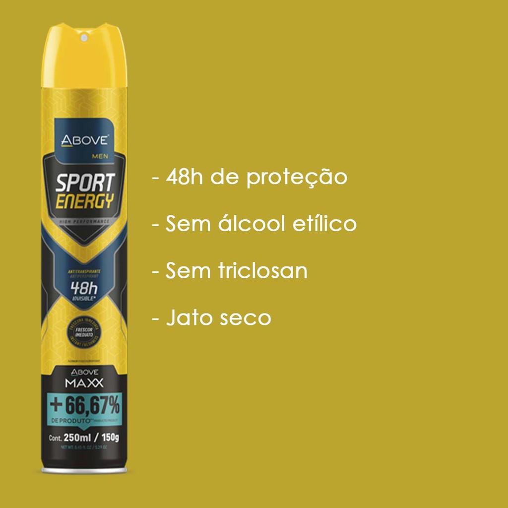 Kit 3 Desodorante Above Aero 250ml Maxx Sport Energy Men