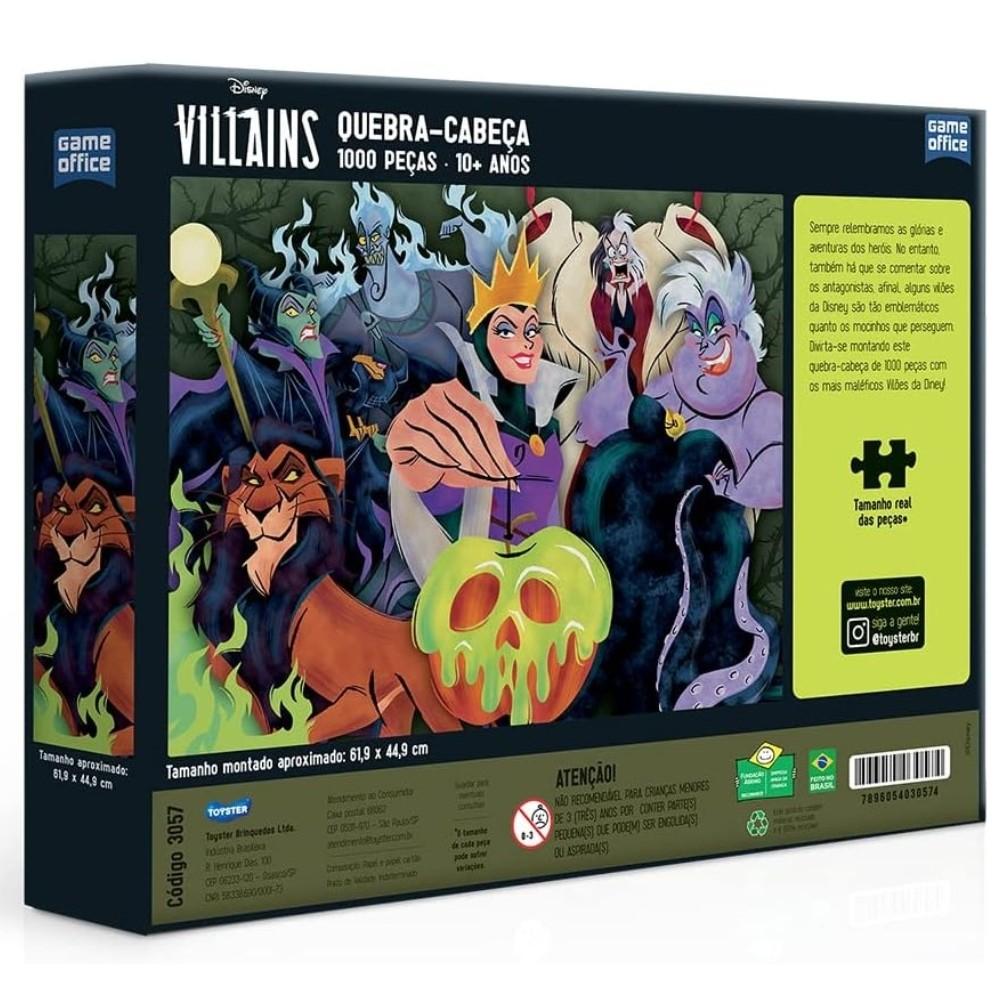 Quebra Cabeça Vilões Disney 1000 Peças Toyster Villains Rainha Má Malévola Cruella Úrsula Scar Hades