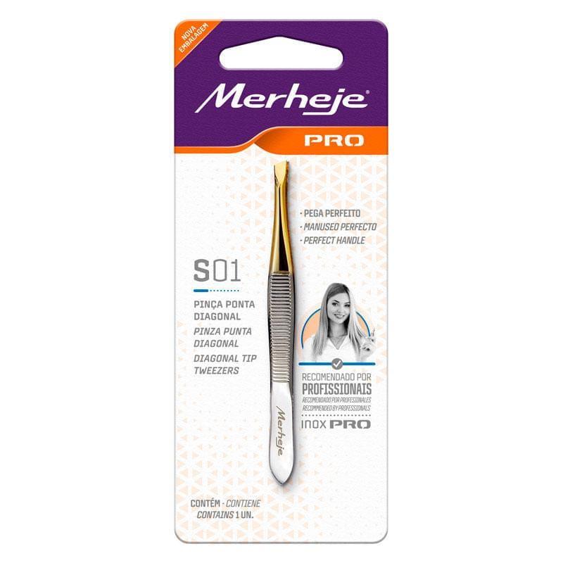 Pinça Depilatória Profissional Merheje PRO Ponta Diagonal S01
