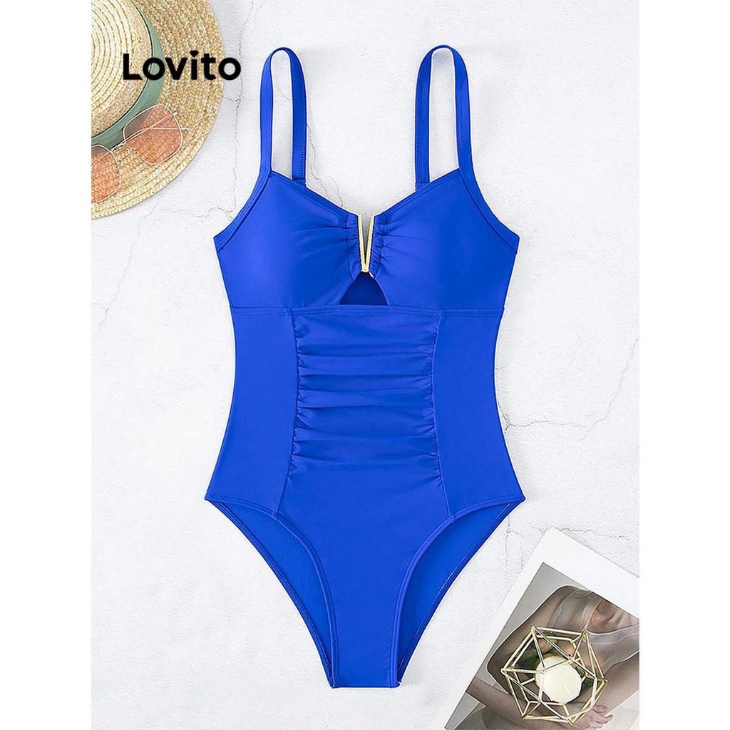 (kol S Pick) Lovito Férias Sexy Maiô Feminino Liso Com Metal E Recort