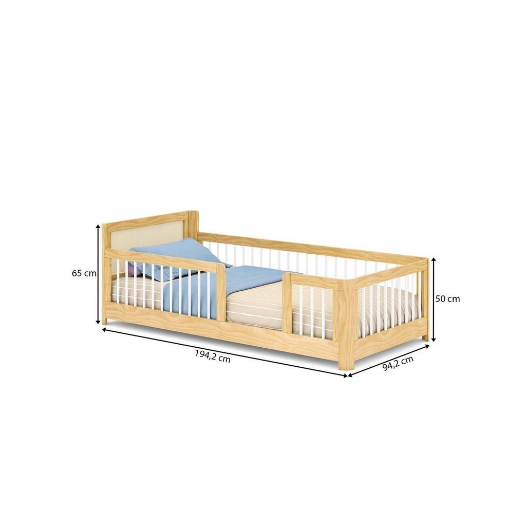 Cama Infantil Solteiro Montessoriano Wave Com Rattan Casatema Branco/natural