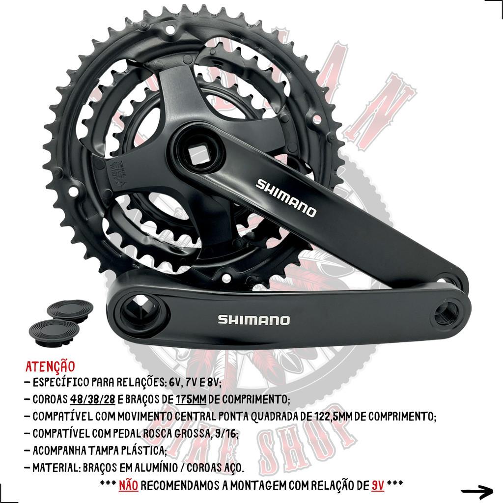 Pedivela Shimano Tourney Fc-ty301 175mm Ponta Quadrada - Coroas 48/38/28 - 3X7V/3X8V