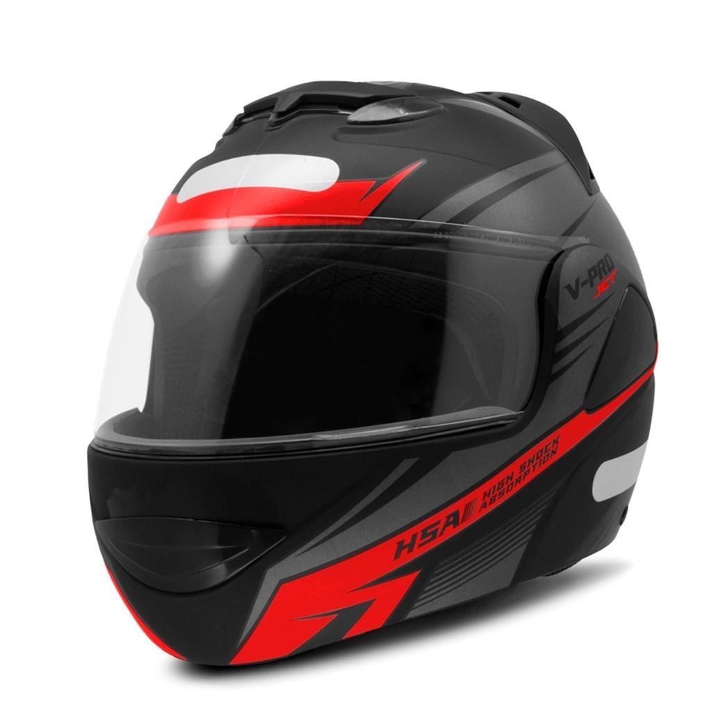 Capacete Moto PRO Tork V-pro Jet 3 Escamoteável Robocop Fechado Viseira Cristal