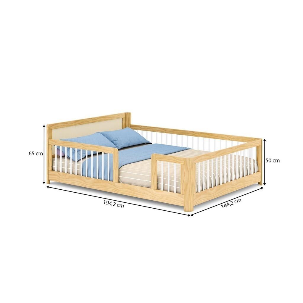 Cama Infantil Casal Montessoriano Wave Com Rattan Casatema Branco/natural