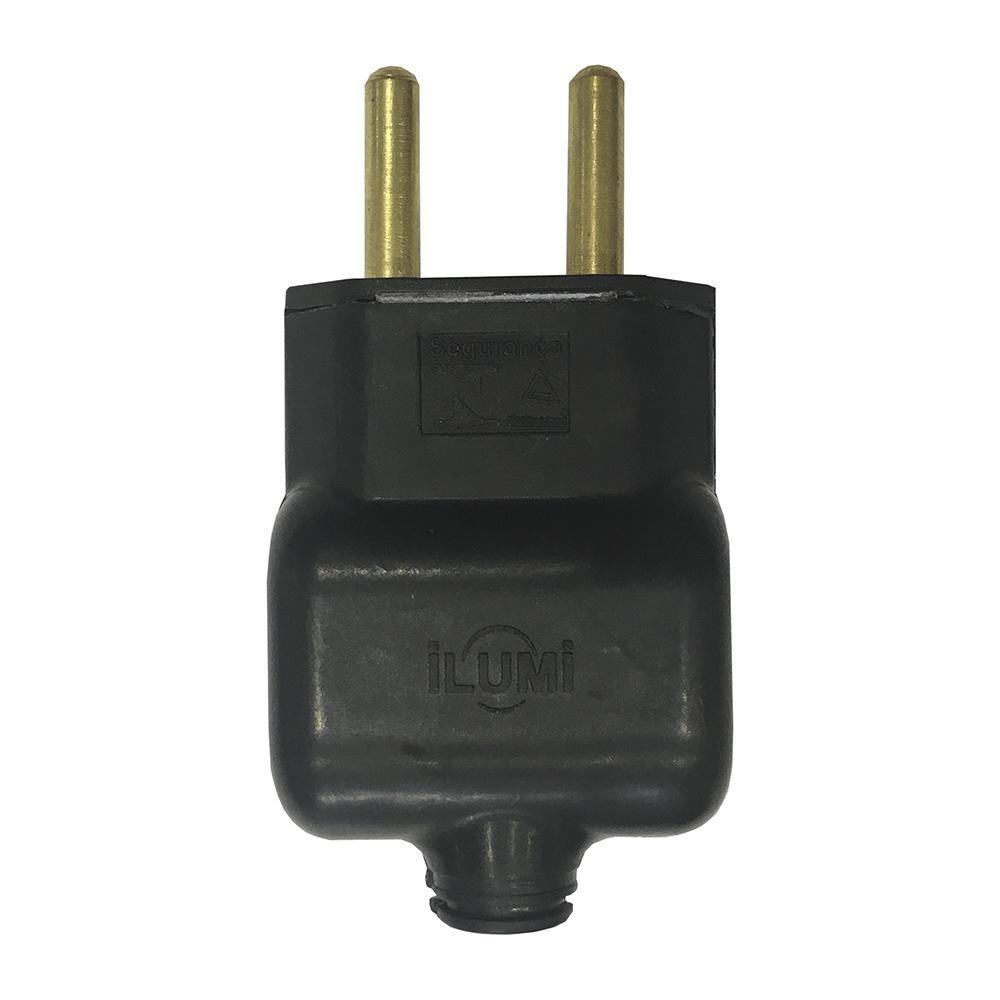 Plugue Macho Ilumi 2 Pinos 20A 250V Preto