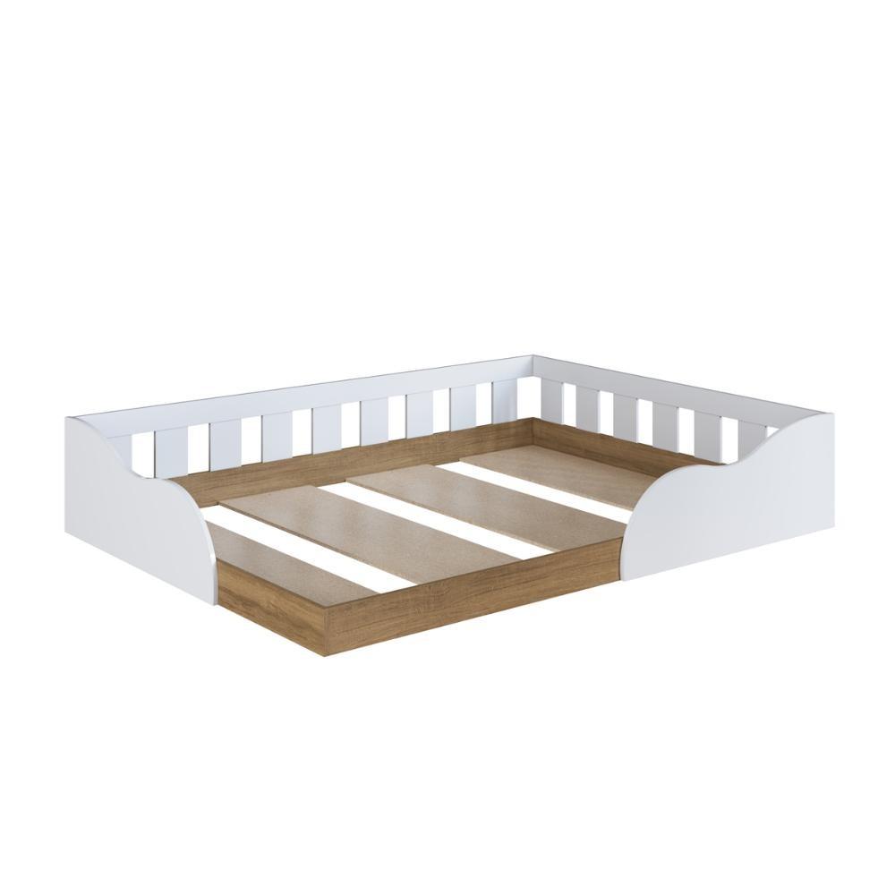 Cama Montessoriana Infantil De Chão Casal Com Proteção Lateral Branco E Mel - Art In Móveis
