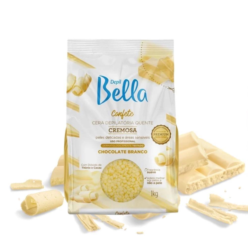Depil Bella Cera Depilatória Confete Com Dióxido De Titânio E Cacau Cremosa Chocolate Branco 1kg