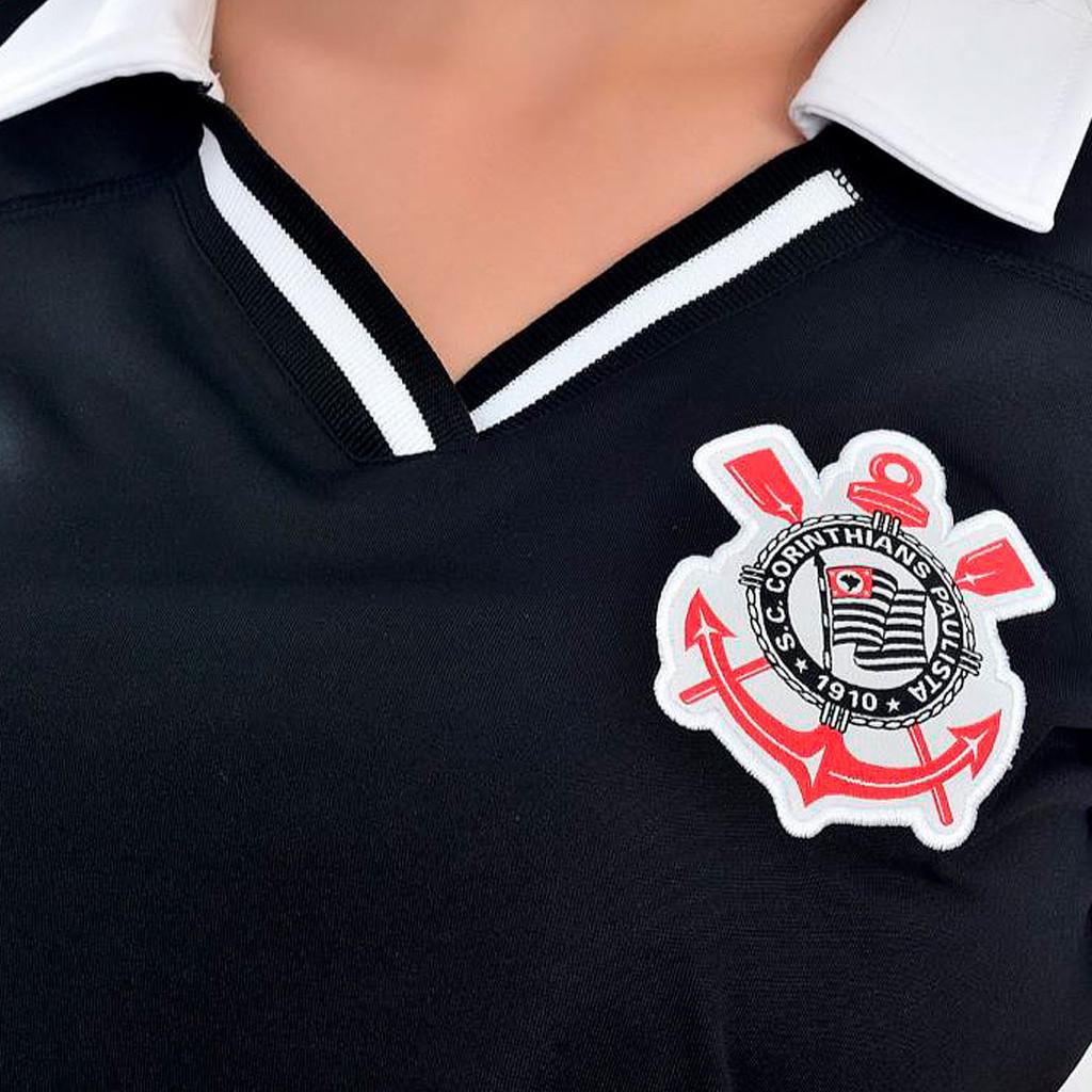 Camisa Cropped Corinthians Dry Preta Feminina Oficial