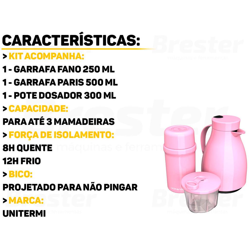 Kit Unibaby Conjunto De Garrafas Térmicas Quente E Frio + Pote Dosador Para Leite Em Pó Unitermi