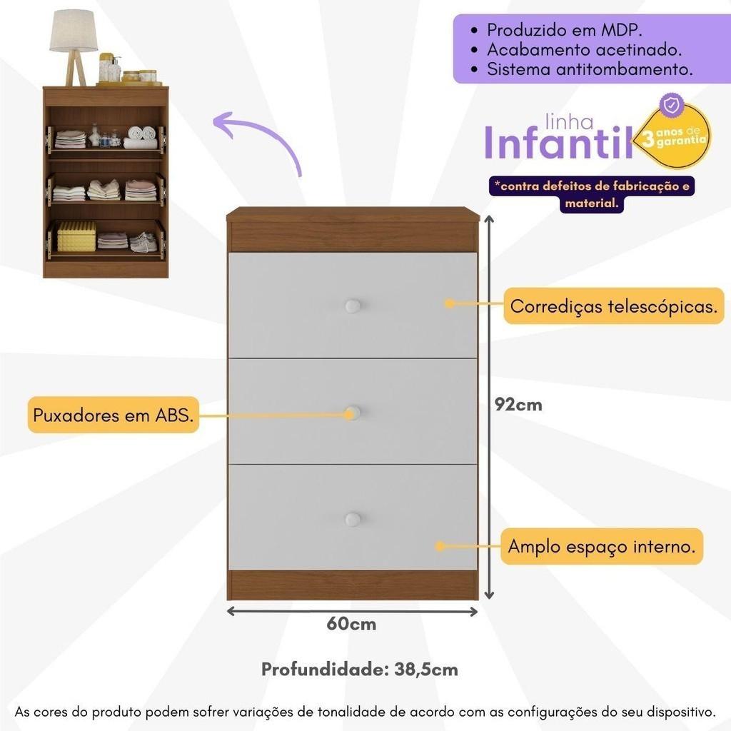 Cômoda Infantil Com 3 Gavetas Doce De Leite Multimóveis