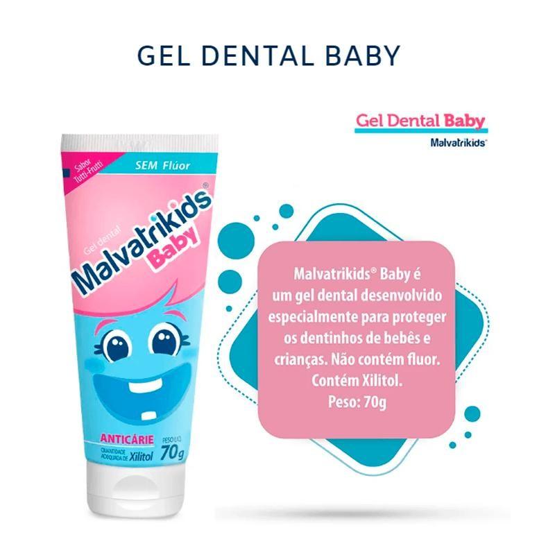 Gel Dental Malvatrikids Baby Sem Flúor Anticárie Sabor Tutti-frutti 70g