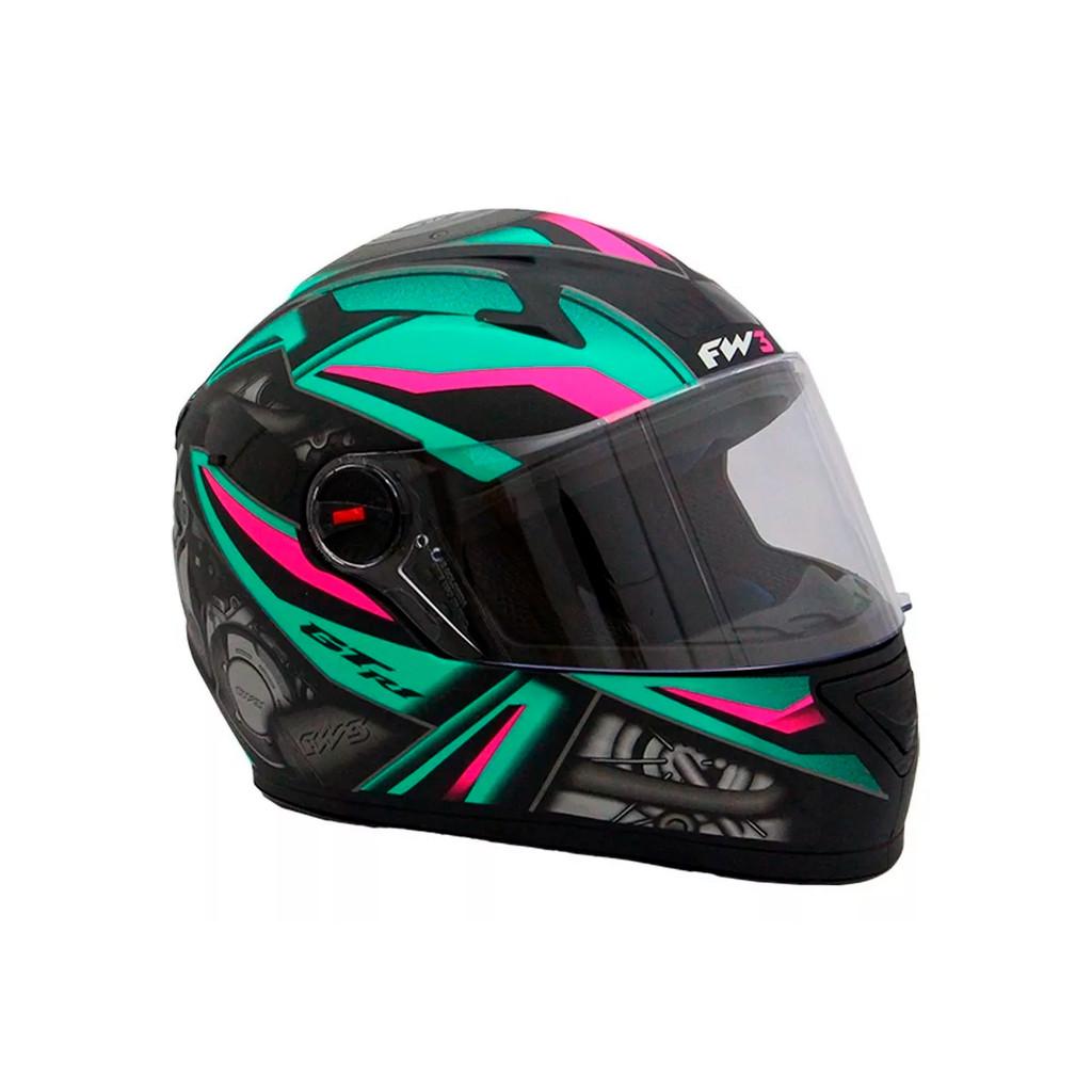 Capacete Fechado Fw3 Gtn R1 Cor Preto Fosco Verde E Rosa Tamanhos 56 58 60 - FW3