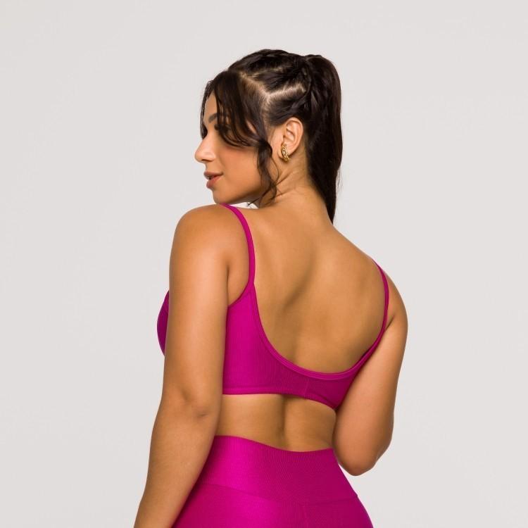 Top Feminino Rosa Fúcsia Fitness Poliamida Academia Costas A
