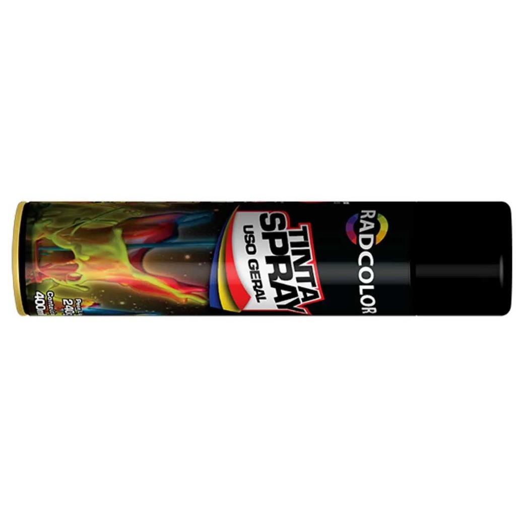 Tinta Spray Preto Brilhante Uso Geral Secagem Rápida Radcolor 400ml