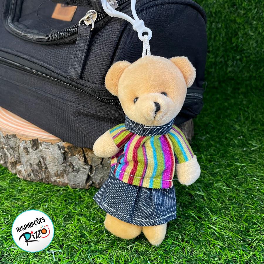 Chaveiro Urso De Pelúcia - Vestido Listrado Colorido - 14cm - 1 Unidade - Rizzo