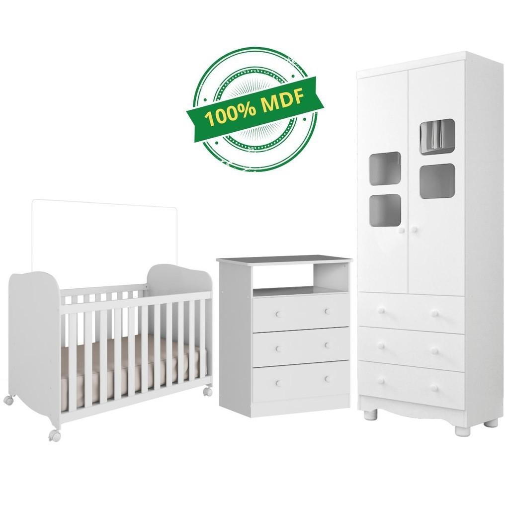 Quarto De Bebê Completo Cômoda Smim Guarda Roupa Uli 2 Portas Berço Americano Uli 100 Mdf