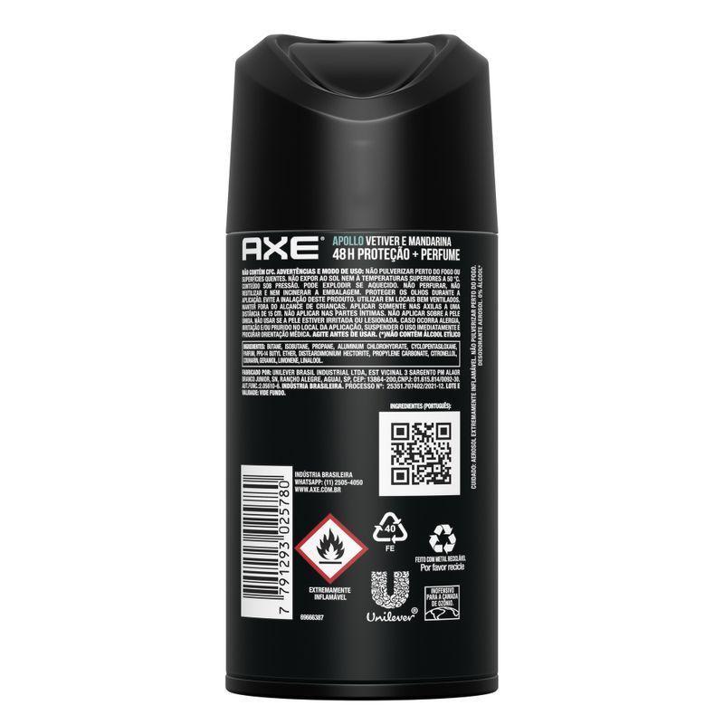 Desodorante Antitranspirante Axe Apollo Vetiver E Mandarina 150ml