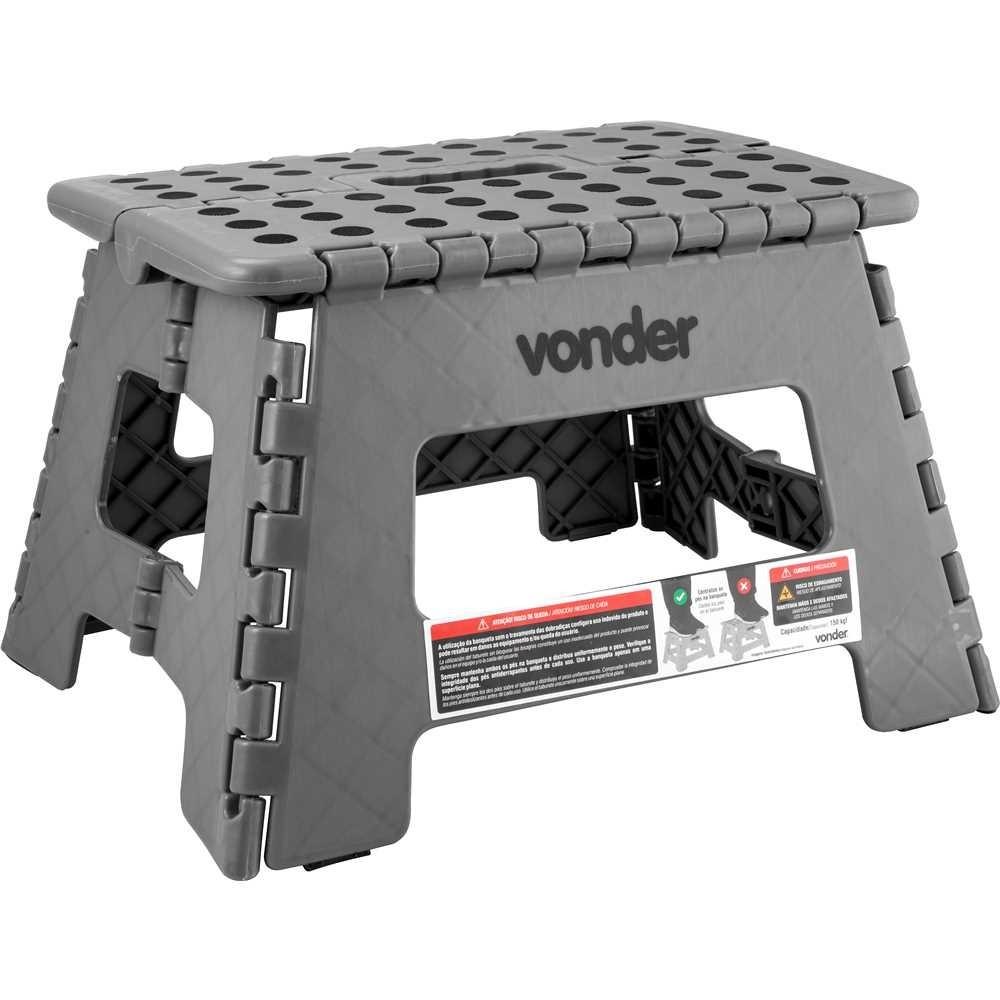 Banqueta 22cm Banco Dobrável Plástico Multiuso Camping Pesca Portatil Retratil Cinza - Vonder