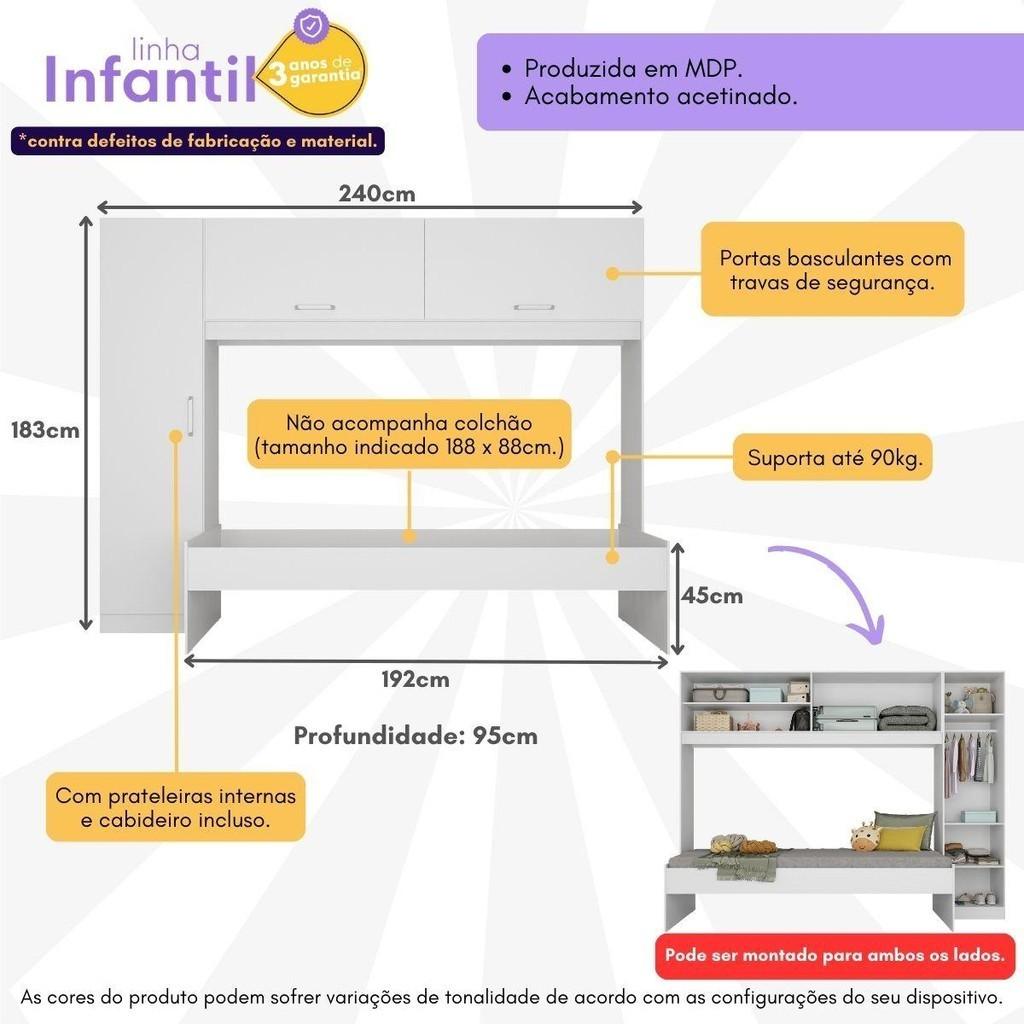 Cama Solteiro Com Guarda-roupas Para Colchão 88x188 Cm Casadinho Multimóveis