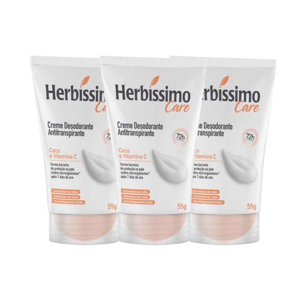 Kit Desodorante Cremoso Herbíssimo Care Coco E Vitamina C 55g (3 Unidades)