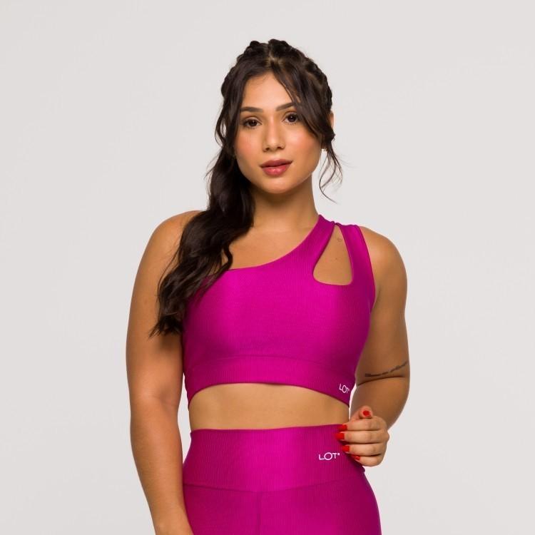 Top Feminino Rosa Fúcsia Fitness Poliamida Academia Ombro Só