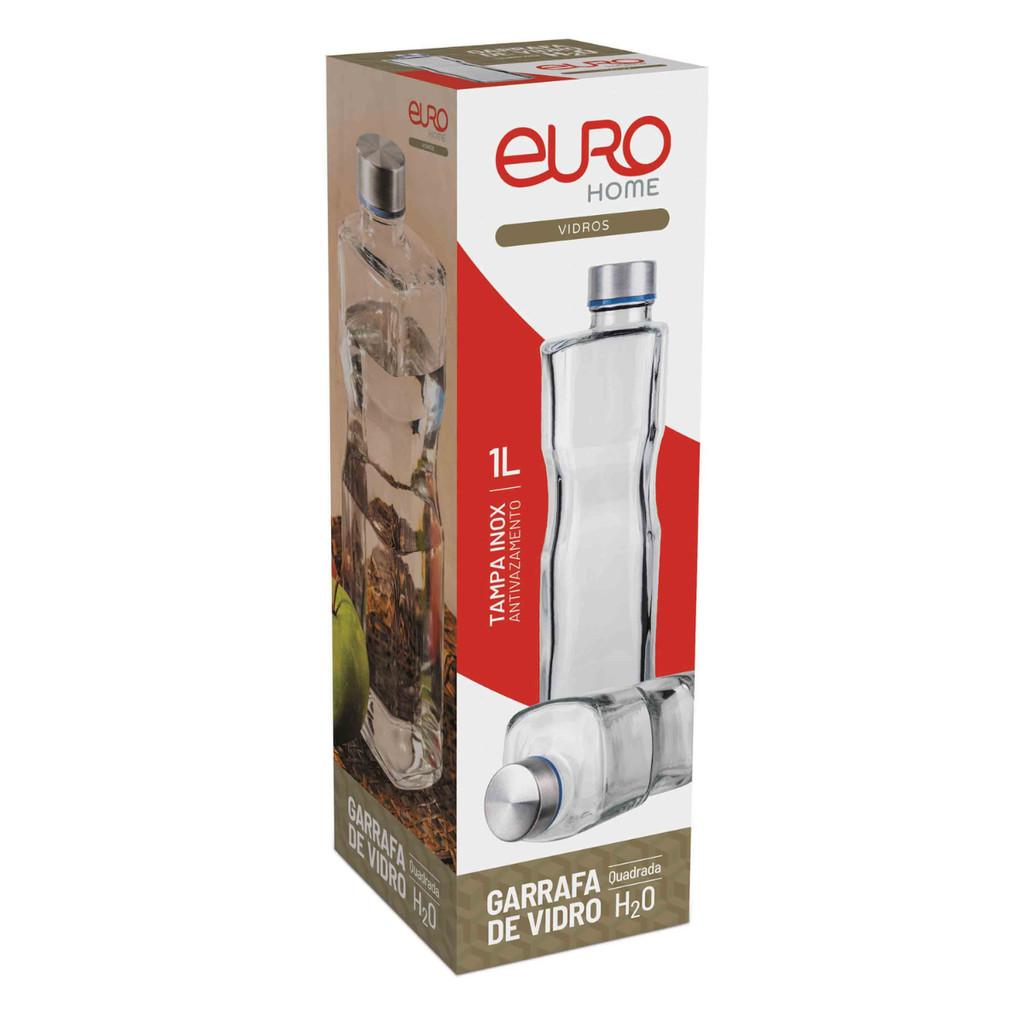 Garrafa De Vidro H2o 1 Litro Quadrada Euro Home