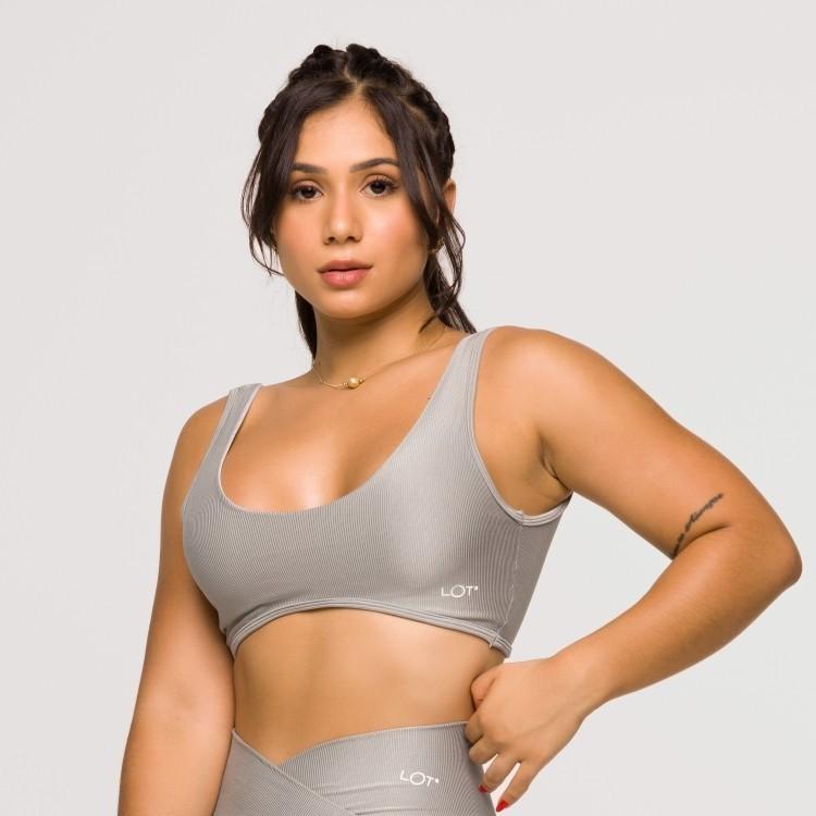 Conjunto Fitness Feminino Cinza Academia Poliamida Top E Legging Feminina Crossfit Glow