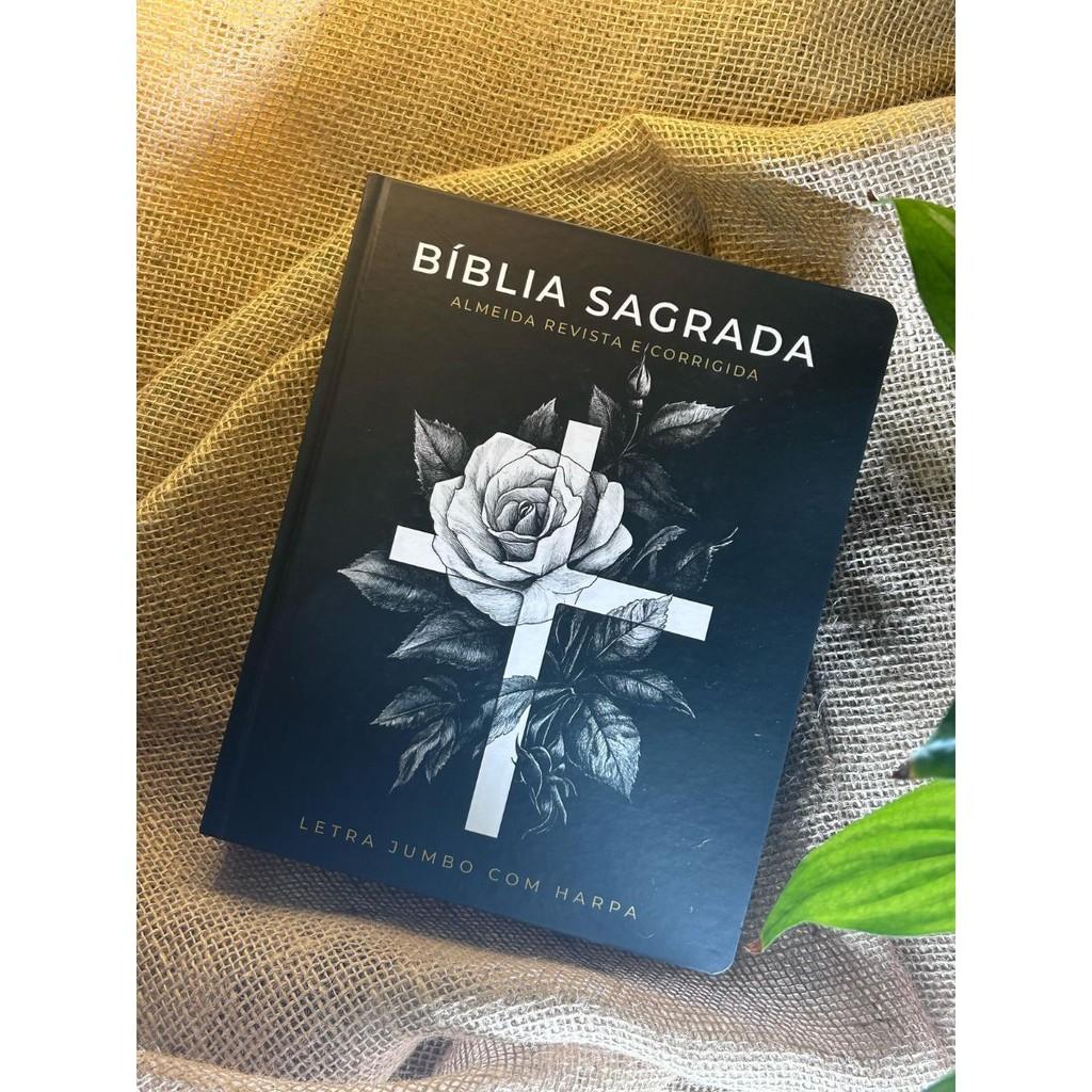 Bíblia Sagrada Letra Jumbo Arc Com Harpa Palavras De Jesus Em Vermelho Cruz Preta