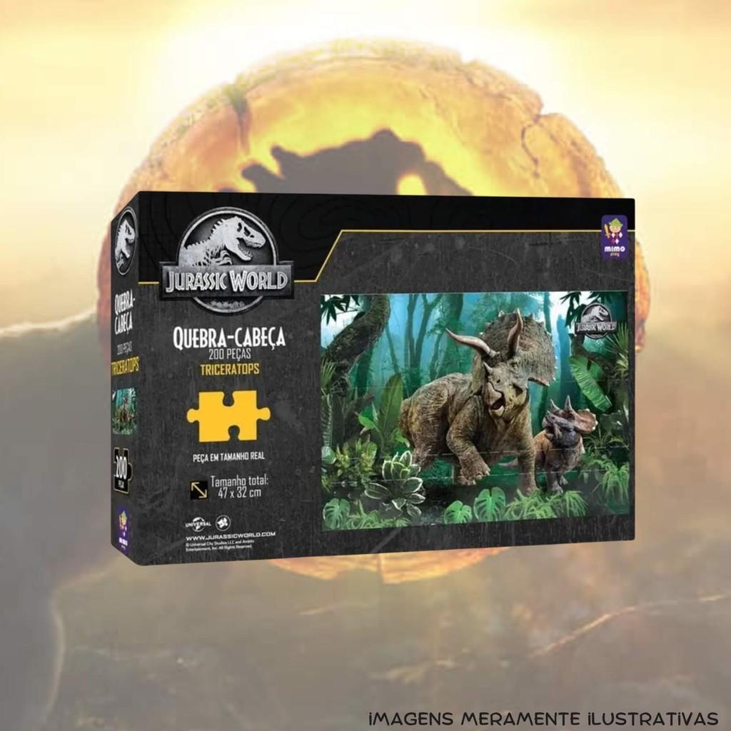 Quebra Cabeça Puzzle 200 Peças Triceratops Jurassic World Mimo Toys Jogo Dinossauro Colecionável
