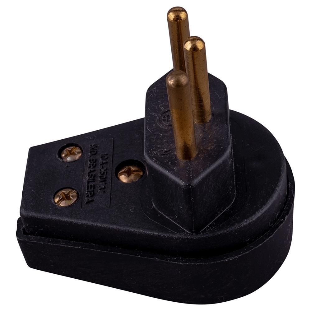 Plugue Macho Angular Ilumi 2 Pinos + Terra 10A 250V Preto