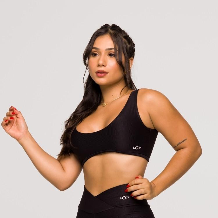 Conjunto Fitness Feminino Preto Academia Poliamida Top E Legging Feminina Crossfit Glow