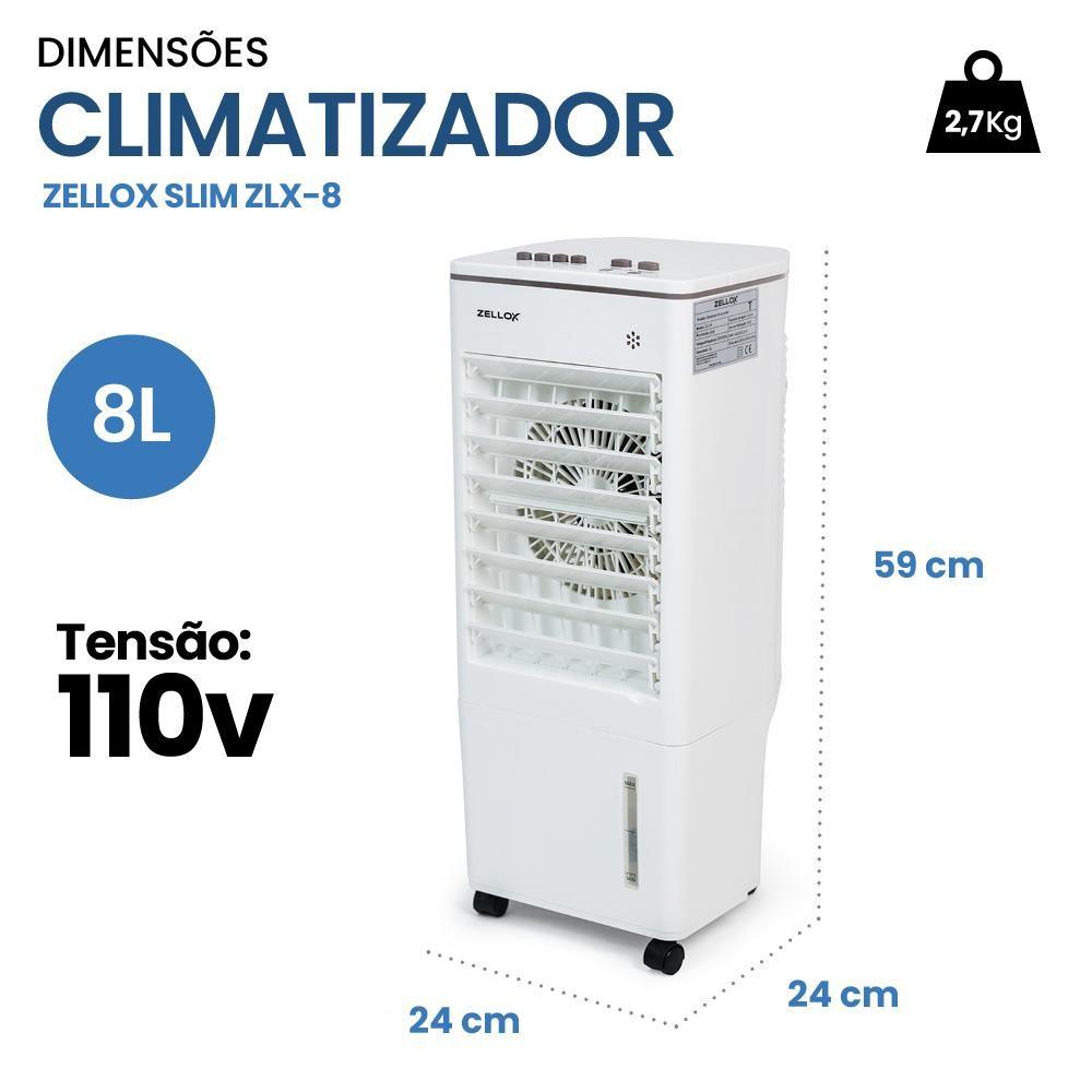 Climatizador De Ar Frio Portátil Umidificador Zellox Slim Zlx-8 4 Em 1 110V