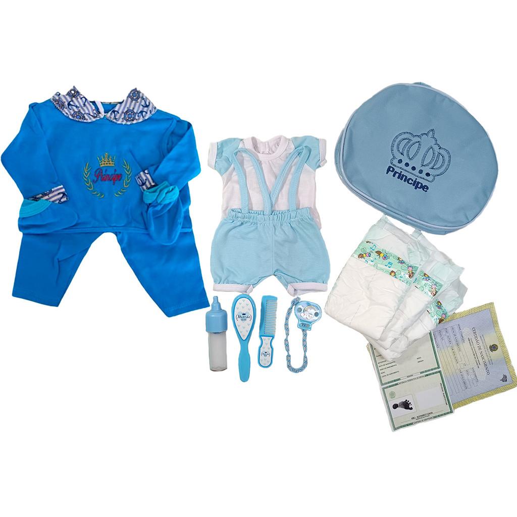 Enxoval Bebê Reborn Menino 2 Trocas De Roupa + Bolsa - Veste De 45 A 50cm