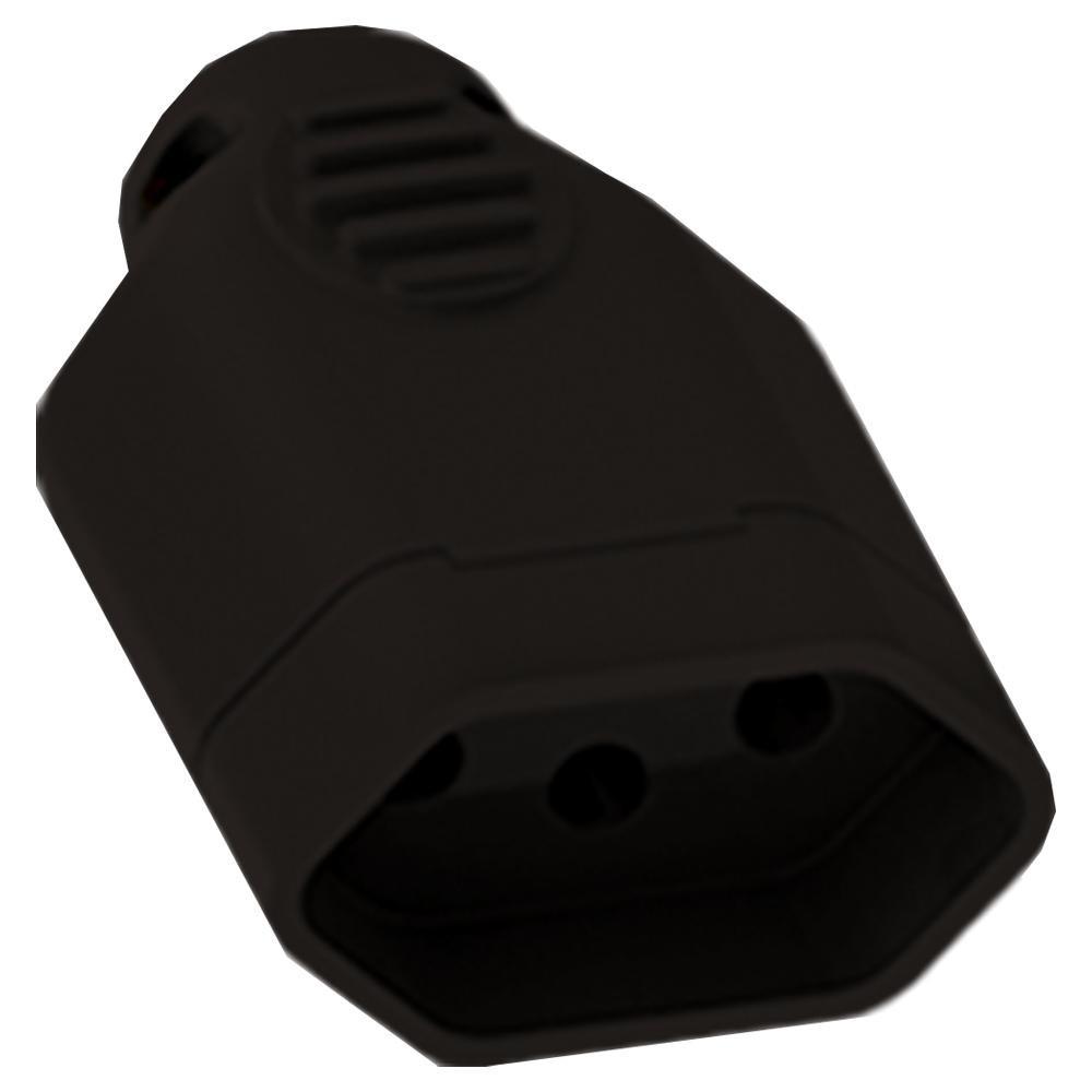 Plugue Fêmea Ilumi 2 Pinos + Terra 10A 250V Preto