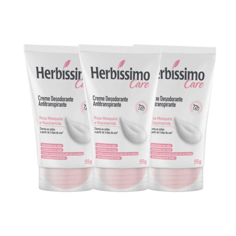 Kit Desodorante Creme Herbíssimo Care Rosa Mosqueta E Niacinamida 55g (3 Unidades)