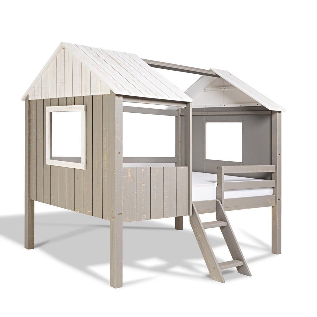 Cama Cabana Teddi Casal Cinza Madeira Maciça Rústico/branco Cinza Rústico/branco Rústico