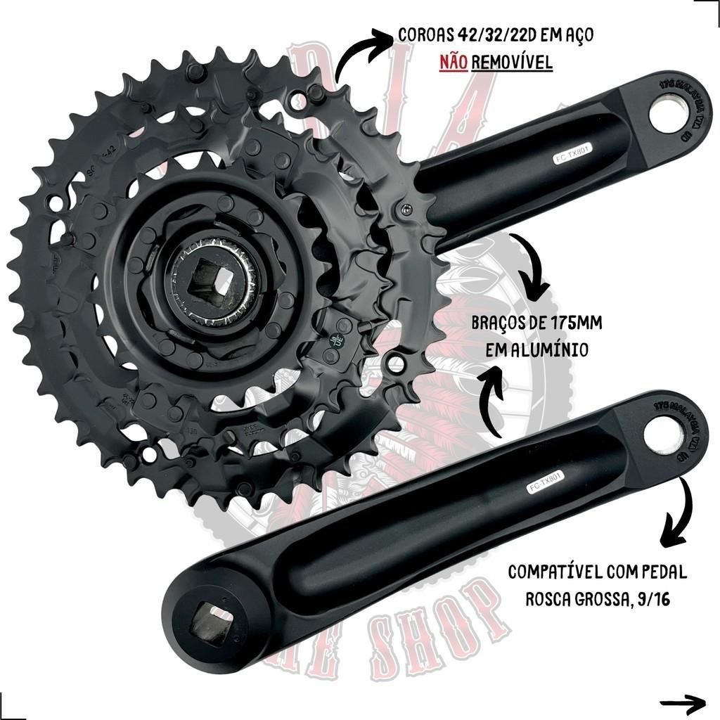 Pedivela Shimano Tourney Tx Fc-tx801 175mm Ponta Quadrada - Coroas 42/32/22 - 3X7V/3X8V