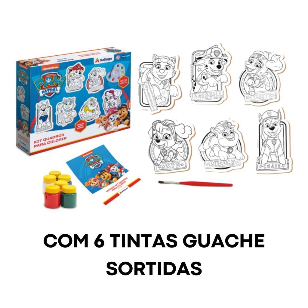 Brinquedo Kit 6 Quadros Para Colorir Da Patrulha Canina 6 Tintas Guaches Sortidas - Xalingo