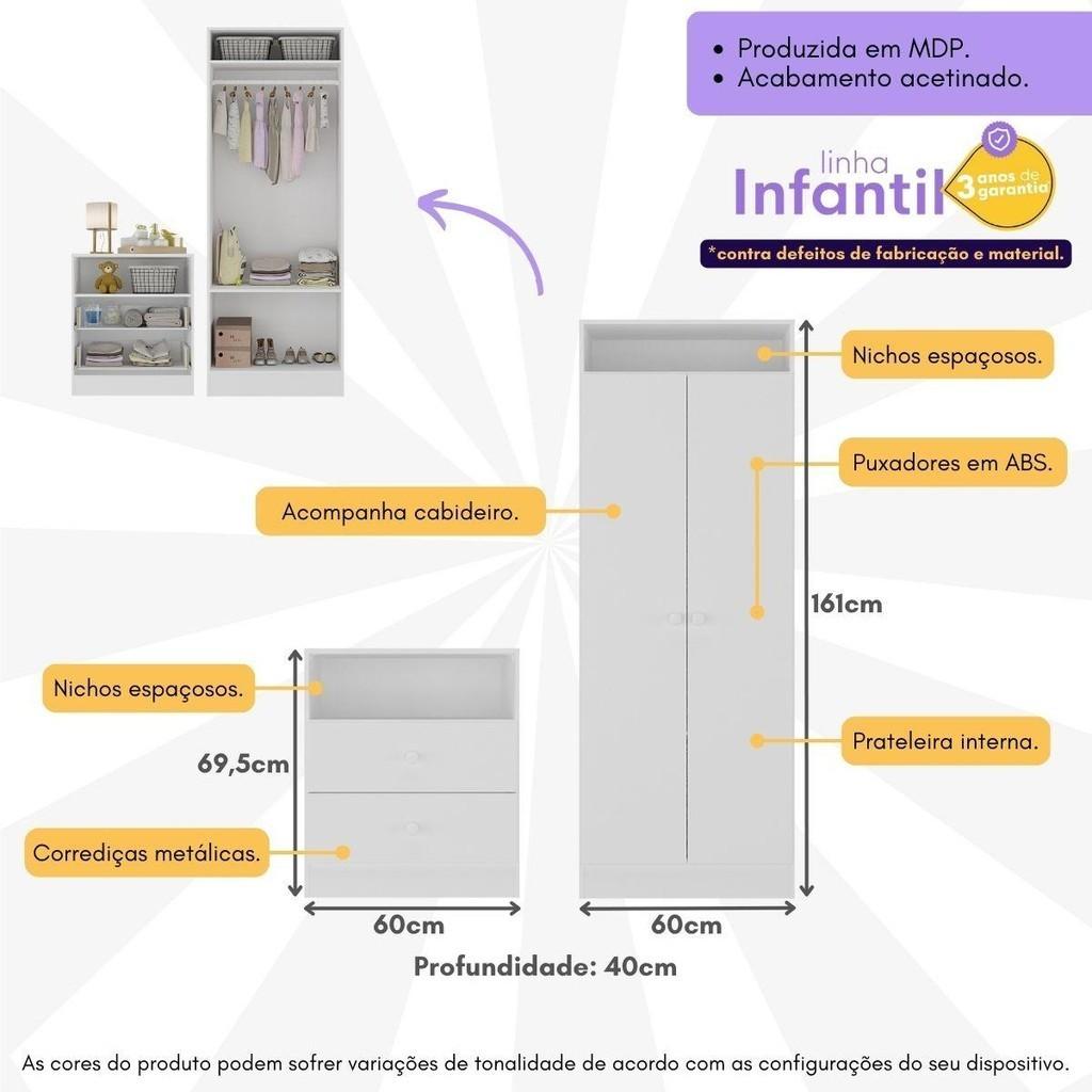 Guarda-roupas 2 Portas Com Cômoda E 2 Gavetas Brownie Multimóveis