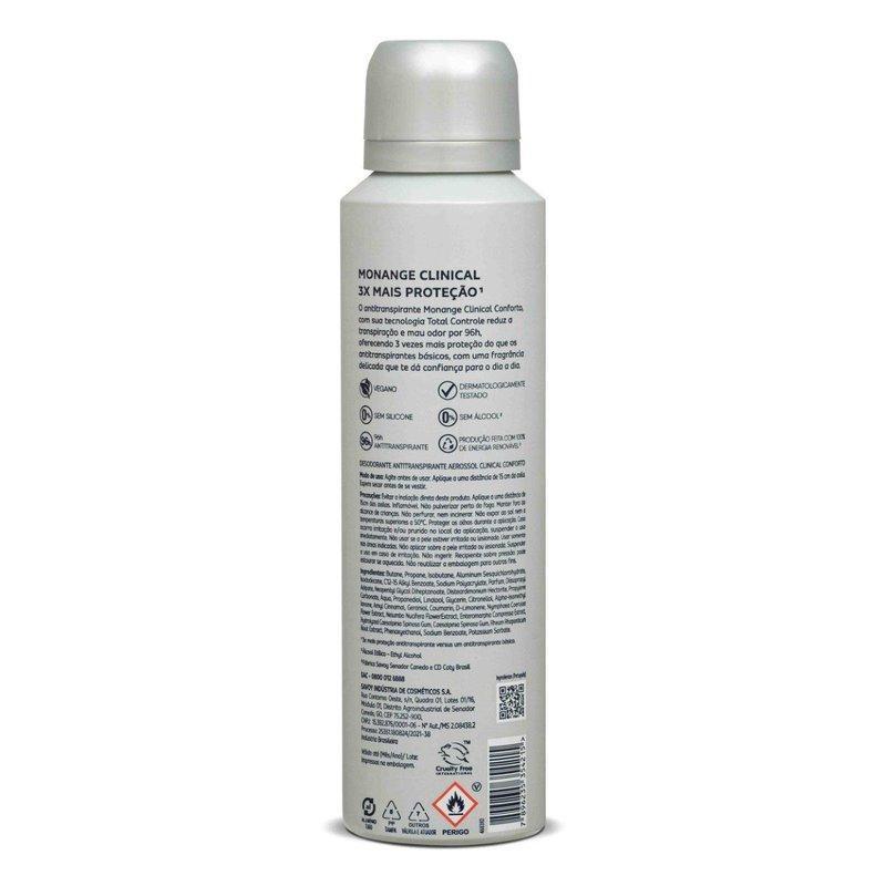 Desodorante Antitranspirante Aerossol Monange Clinical Conforto Feminino 150ml