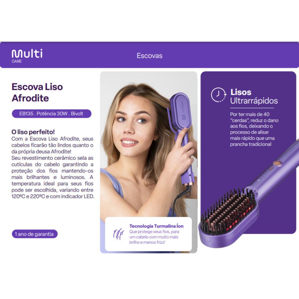 Escova Alisadora Liso Afrodite Roxa 30W Bivolt Multi Care - Eb135