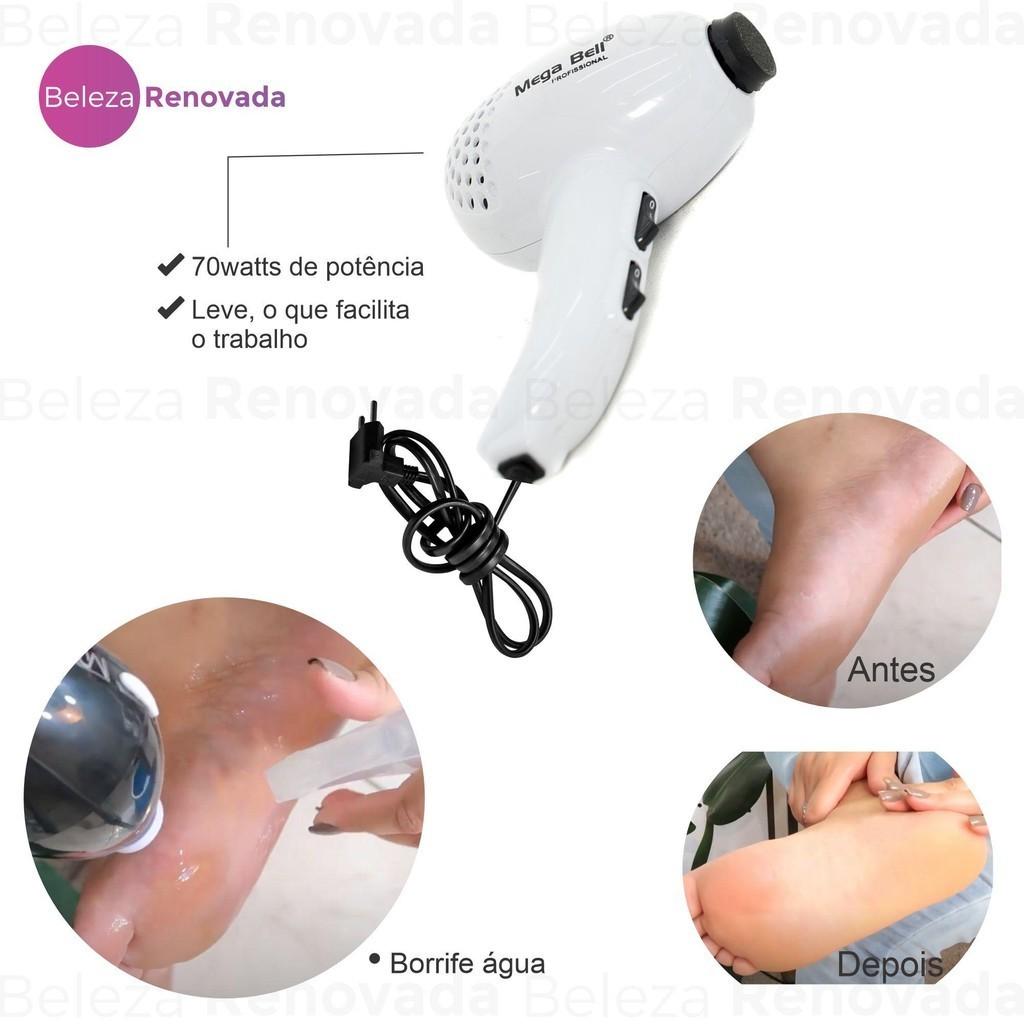 Pedicuro Mega Bell Profissional Lixa Elétrica + 12 Lixa